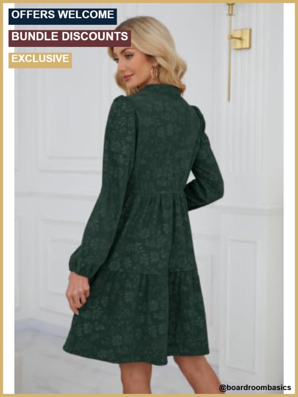 Women's Corduroy Long Sleeve Above Knee Work Dress with Pockets - Picture 2 of 6